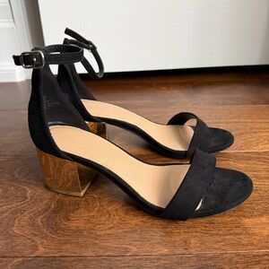 Guess Black and Gold Ankle Strap Heels